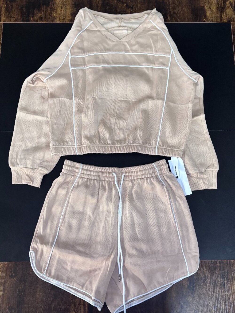 Tan Matching Lounge Set Crop Sweatshirt & Shorts S